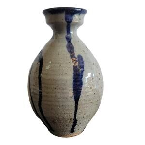 Blue pottery clay Handmade Signed Stamped Art Vase 8" chop on bottom salt glaze